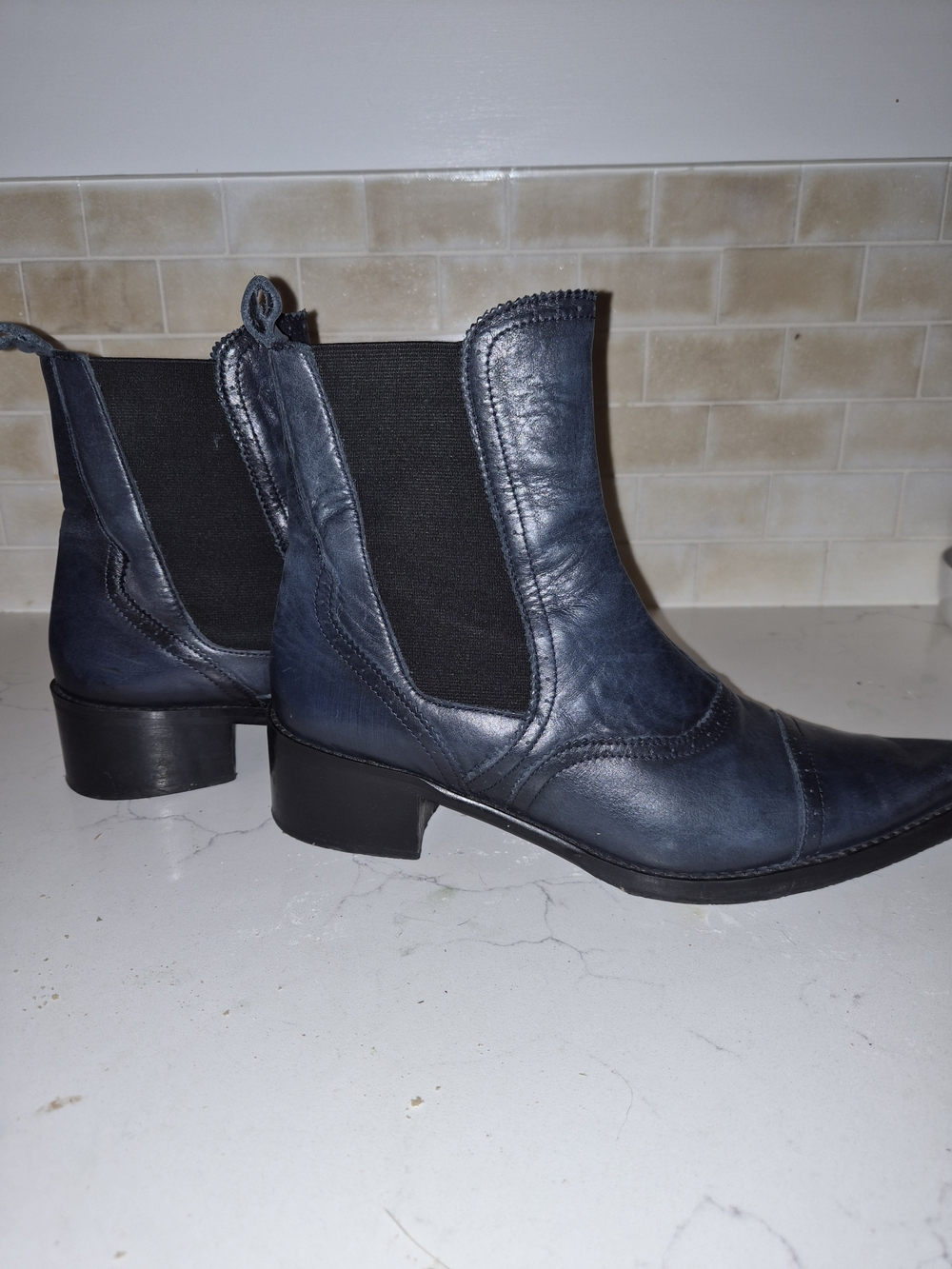 Women's Navy Chelsea Ankle Boots - Sleek Leather Design